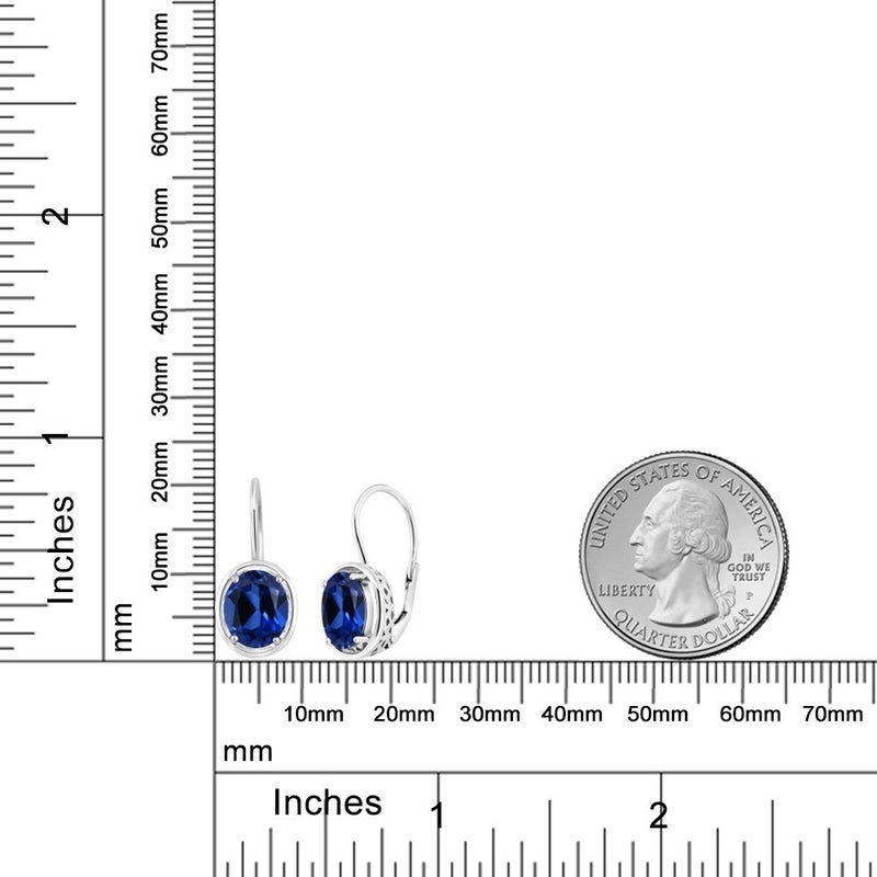Gem Stone King 4.60 Cttw Blue Created Sapphire Dangle Earrings For Women | 925 Sterling Silver | Oval 9X7MM | Fine Jewelry Gifts for Her Mom Women Wife - Image 3